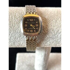 Suisse Ralph Women’s Watch  Silver Tone Black Face Gold #’s & Hands Sz. 8-9-10